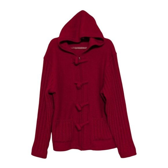 Coldwater Creek Wool Toggle Cardigan Womens Size XL Red Full Zip Hooded Jacket - Picture 1 of 11